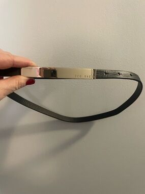 Ted Baker Black Leather Waist Belt with Gold Plate
